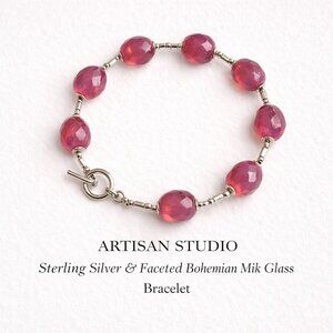 Sterling Silver Faceted Bohemian Milk Glass Bracelet | Artisan Studio